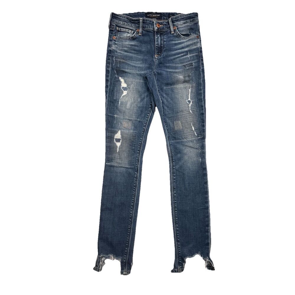 Lucky Brand Ava Jeans Womens 0/25 Skinny Ankle Rip Repair Blue Measures 26 x 28